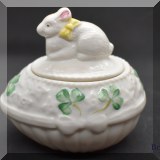 P18. Belleek bunny trinket box with top. - $18